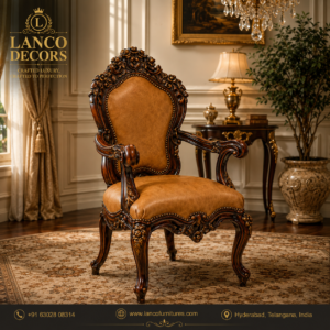 Luxury French Rococo Solid Indian Teakwood Armchair
