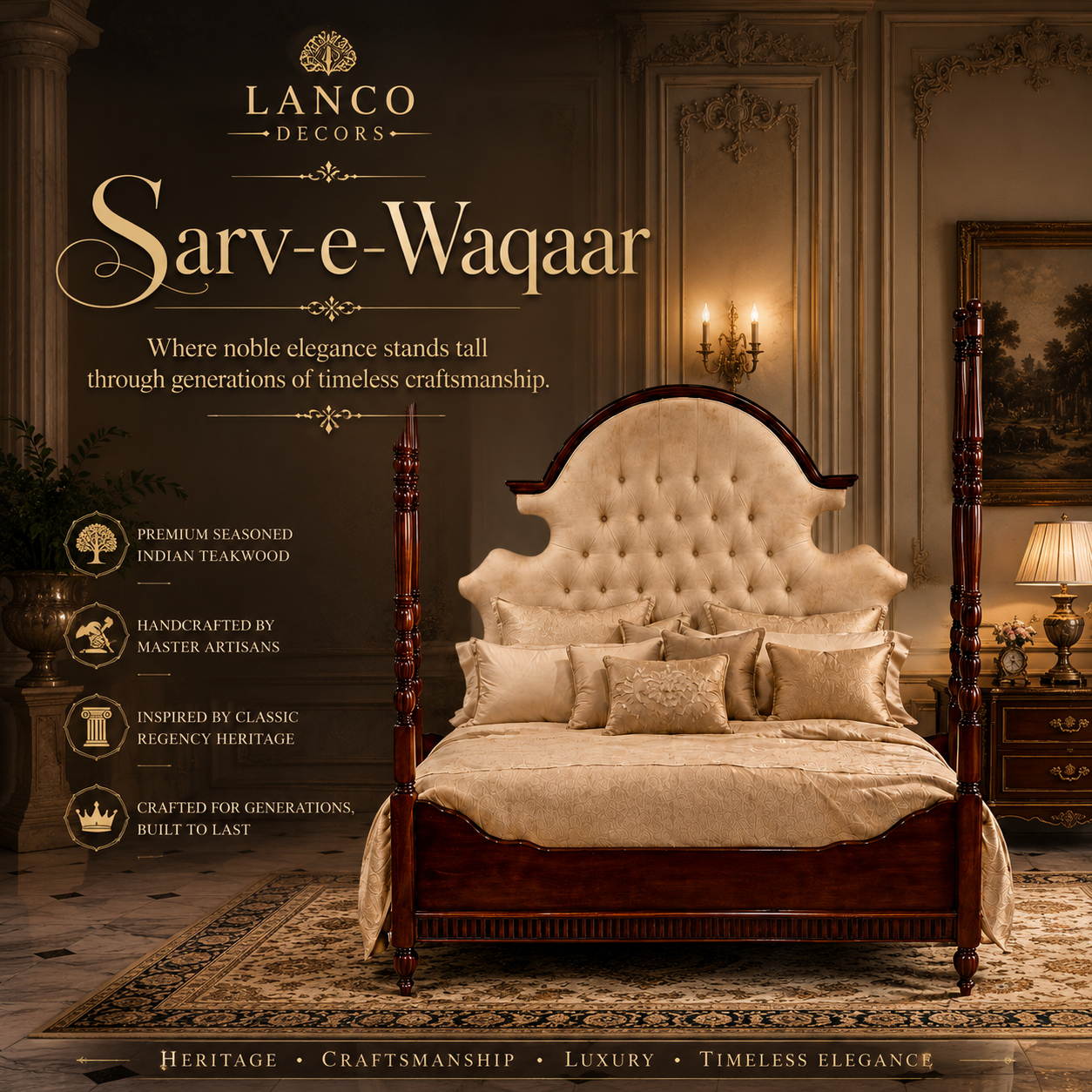 Sarv-e-Waqaar™ Royal Four Poster Bed - Image 2