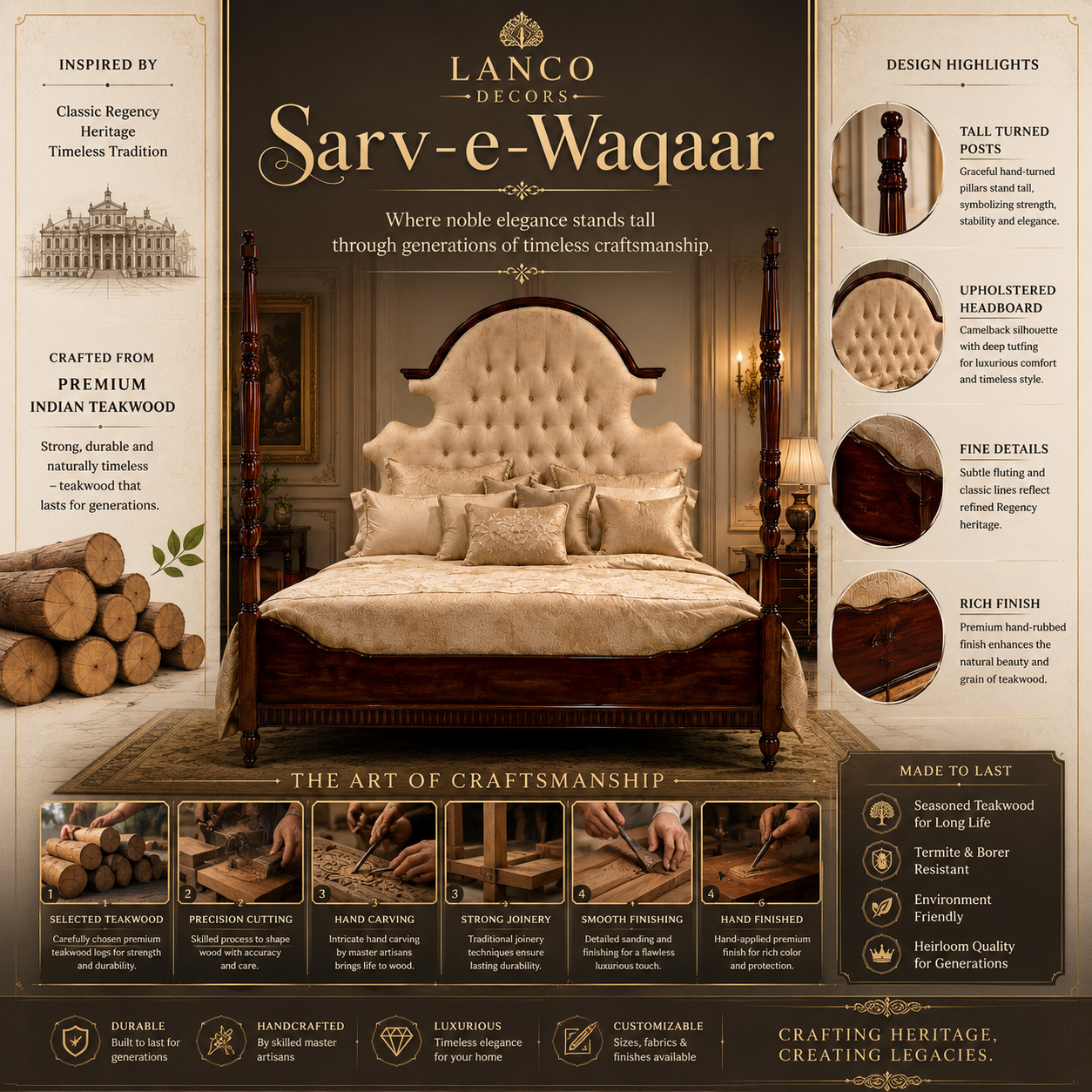 Sarv-e-Waqaar™ Royal Four Poster Bed - Image 3