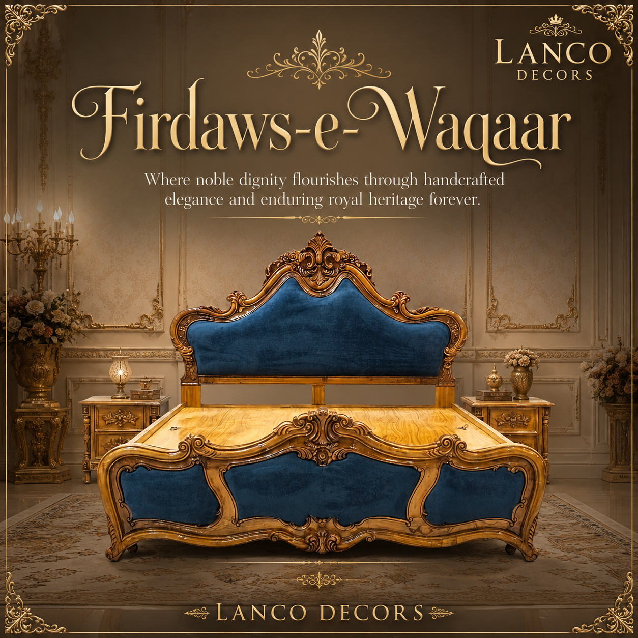 Firdaws-e-Waqaar™ Royal Upholstered Teakwood Bed
