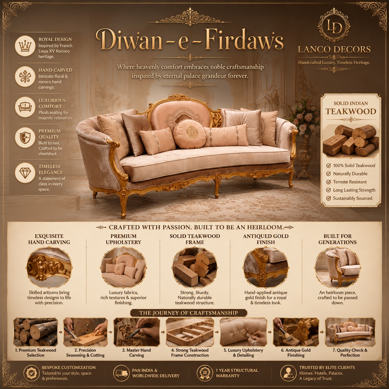 Diwan-e-Firdaws™ Royal Teakwood Chaise Lounge - Image 2