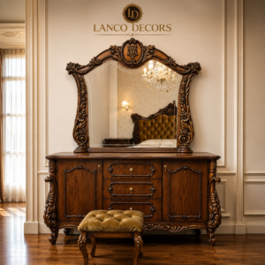 Imperial Victorian Teakwood Dressing Table with Ornate Mirror