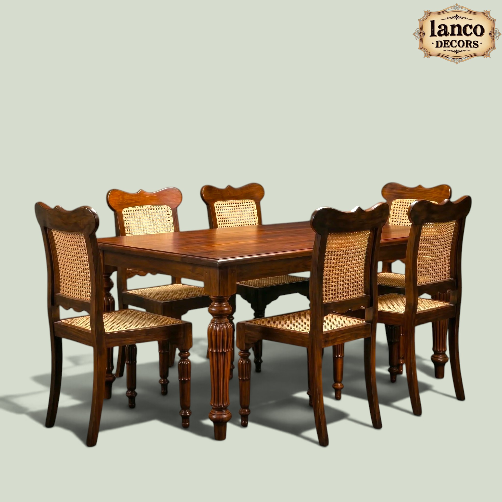 Saaz-e-Meeras – Handcrafted Teakwood Cane Dining Set - Image 2