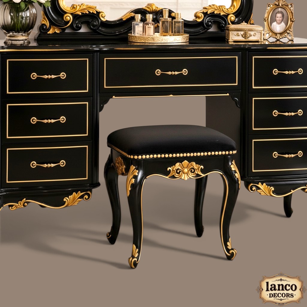 Aks-e-Zareen – Luxury Hand-Carved Teakwood Dressing Table with Mirror & Stool - Image 4