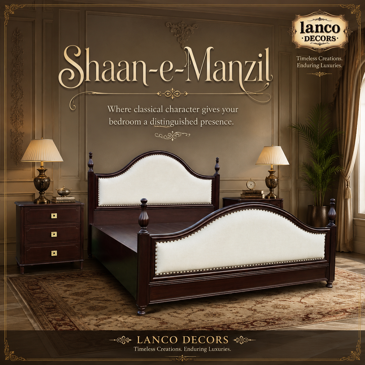 Shaan-e-Manzil – Classic Teakwood Upholstered Bed