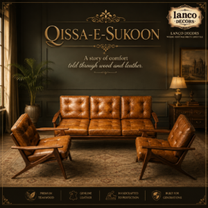 Qissa-e-Sukoon – Teakwood & Leather Lounge Sofa Set
