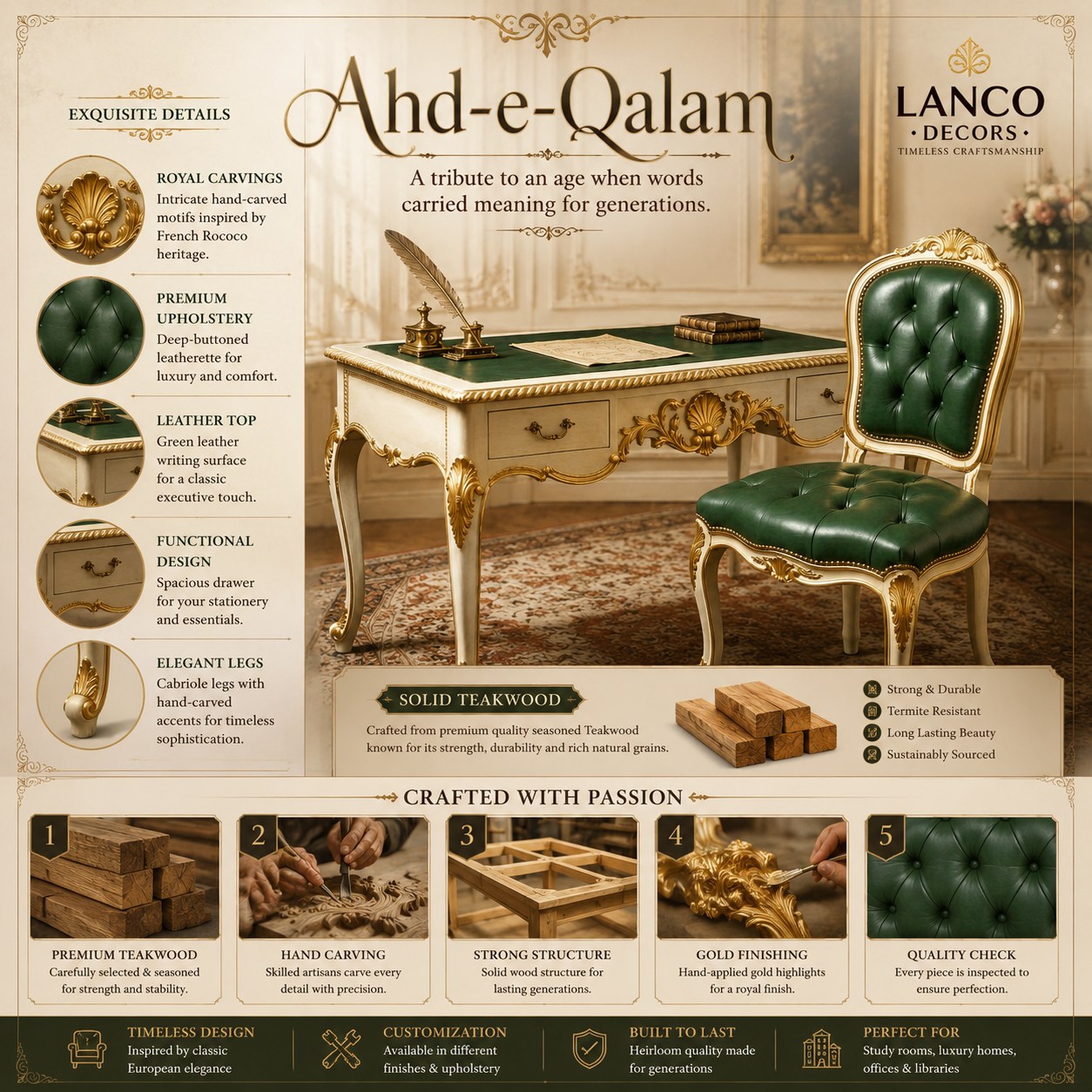 Ahd-e-Qalam – Royal Handcrafted Writing Desk & Chair - Image 2