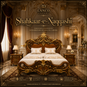 Shahkaar-e-Naqqashi – Royal Hand-Carved Teakwood Luxury Bed