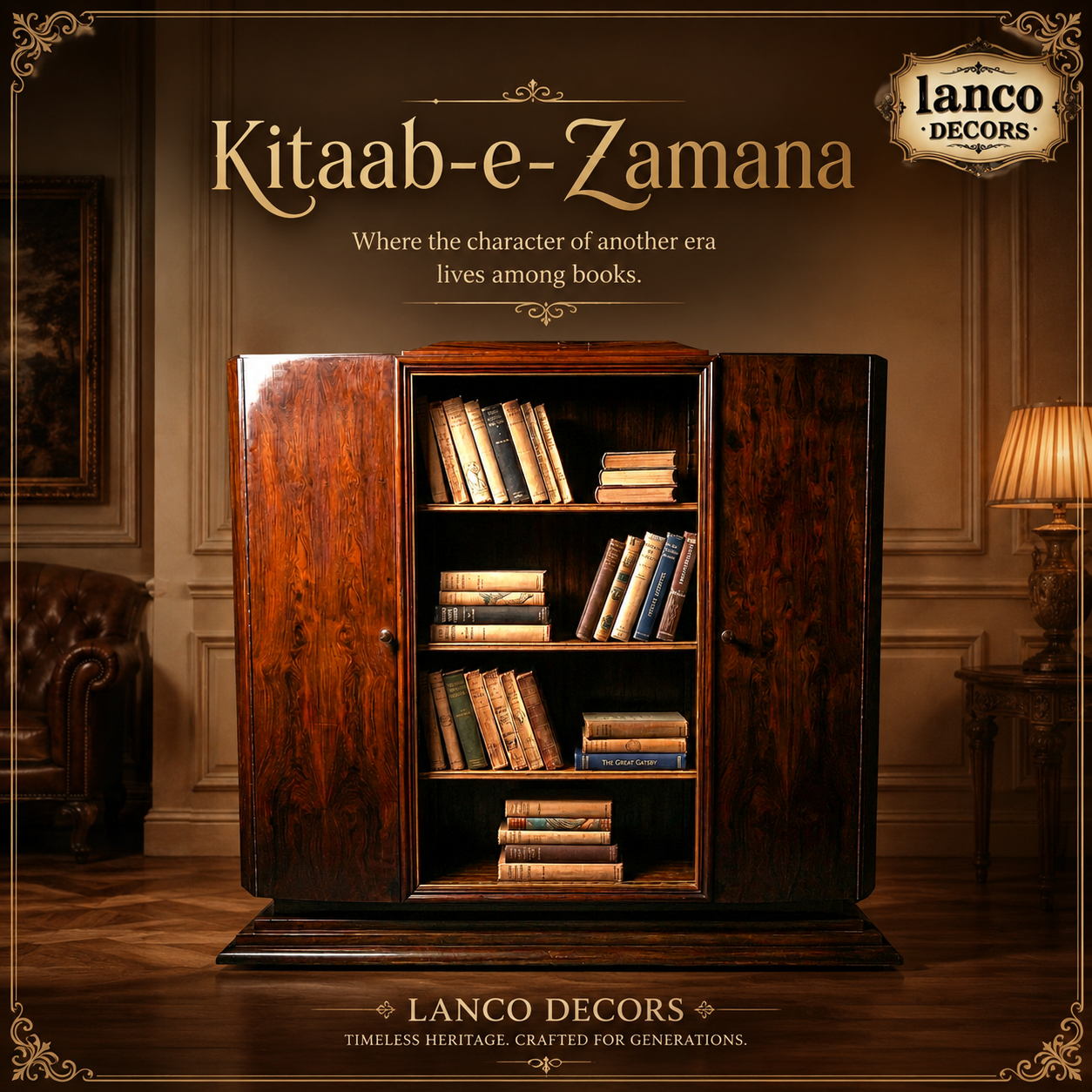 Kitaab-e-Zamana – Heritage Teakwood Book Cabinet