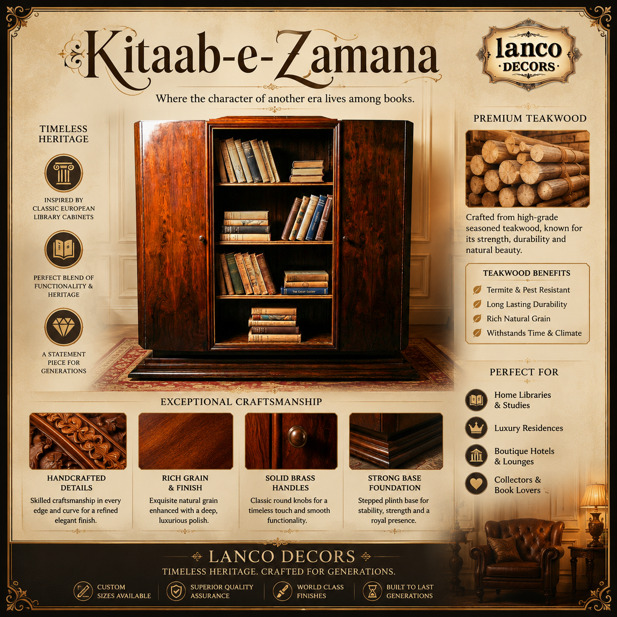 Kitaab-e-Zamana – Heritage Teakwood Book Cabinet - Image 2