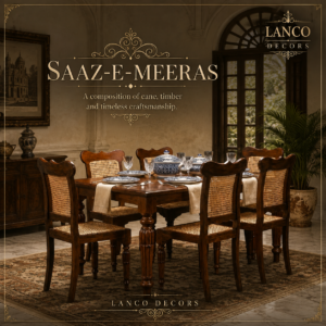 Saaz-e-Meeras – Handcrafted Teakwood Cane Dining Set