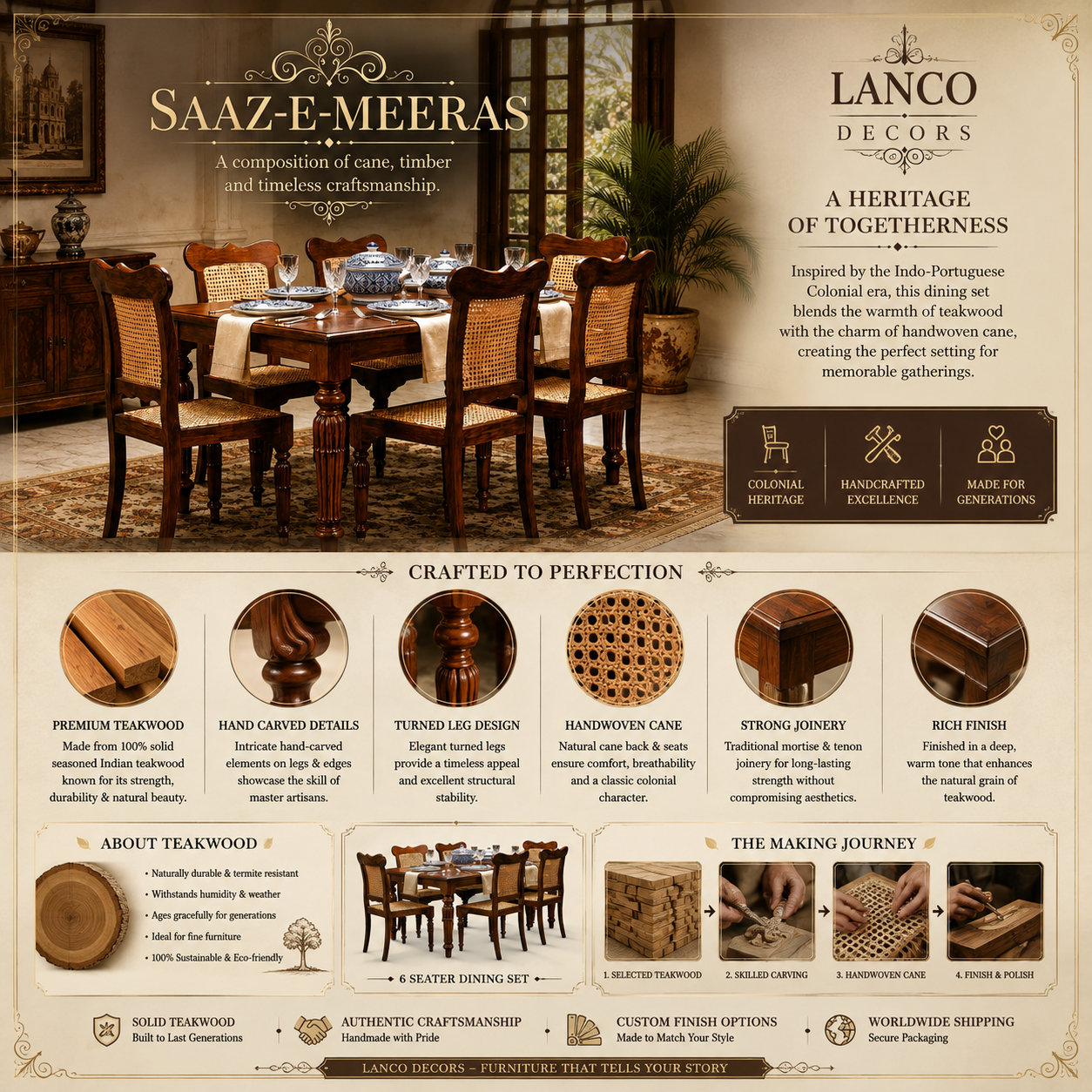 Saaz-e-Meeras – Handcrafted Teakwood Cane Dining Set - Image 8