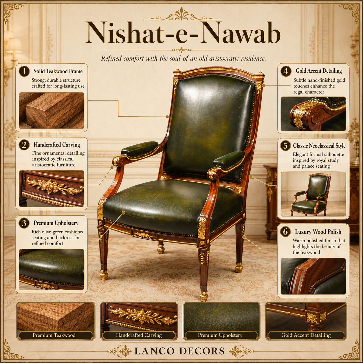 Nishat-e-Nawab – Luxury Heritage Armchair - Image 2