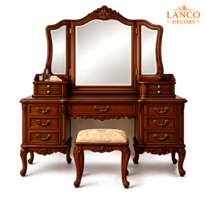 Regal Victorian Heritage Dressing Table with Triple Mirror & Vanity Stool
