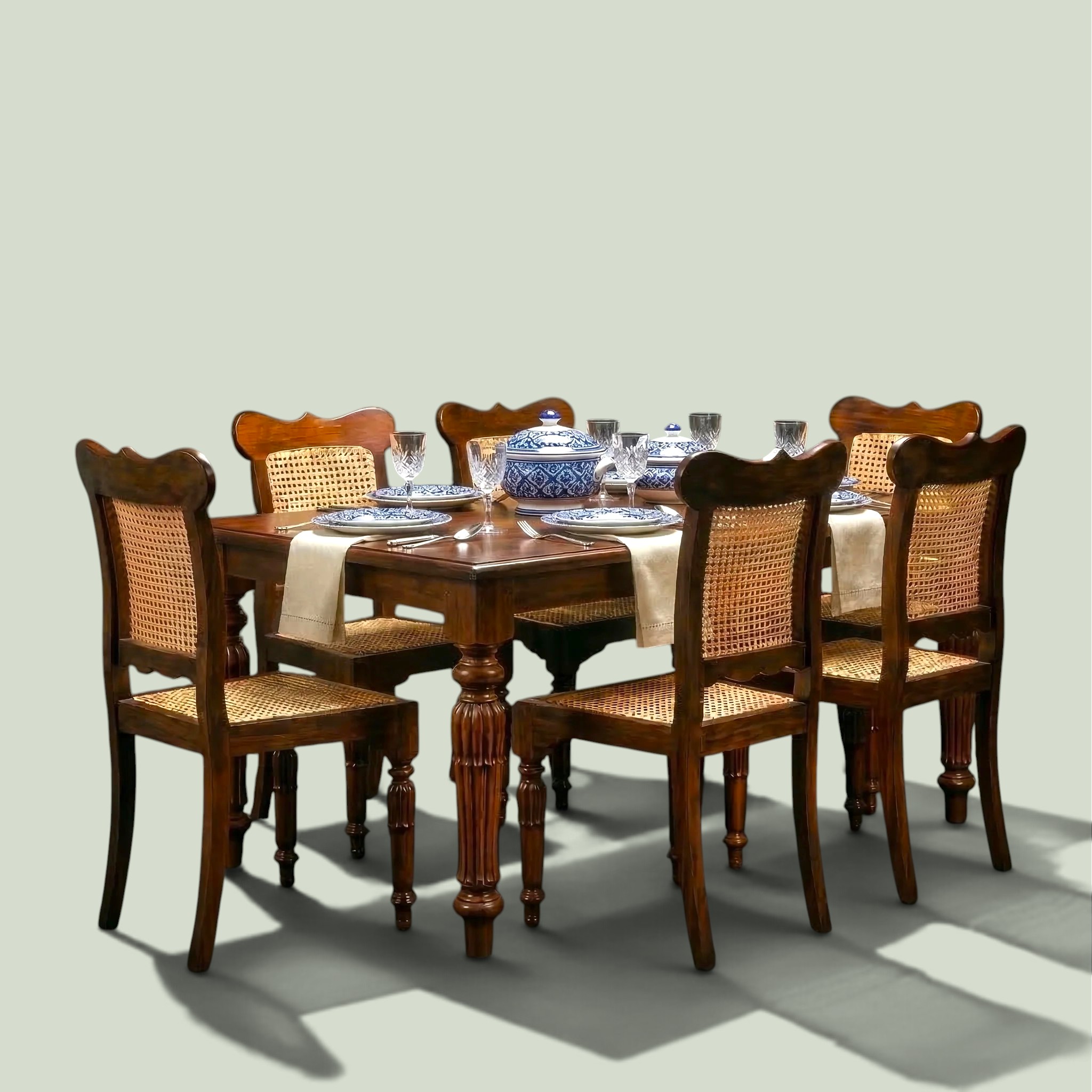 Saaz-e-Meeras – Handcrafted Teakwood Cane Dining Set - Image 7