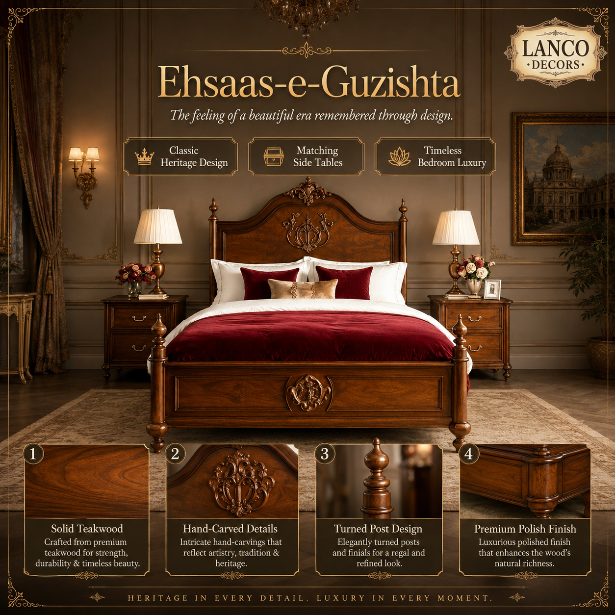 Ehsaas-e-Guzishta – Heritage Teakwood Bed - Image 2