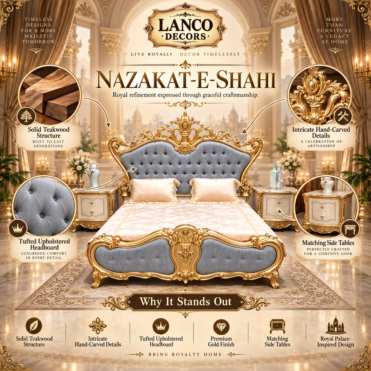 Nazakat-e-Shahi – Royal Upholstered Luxury Bed - Image 7