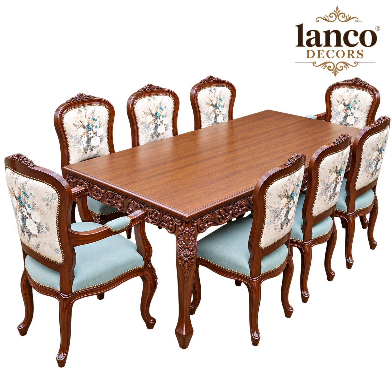 Mehfil Heritage 8-Seater Hand-Carved Teakwood Dining Set