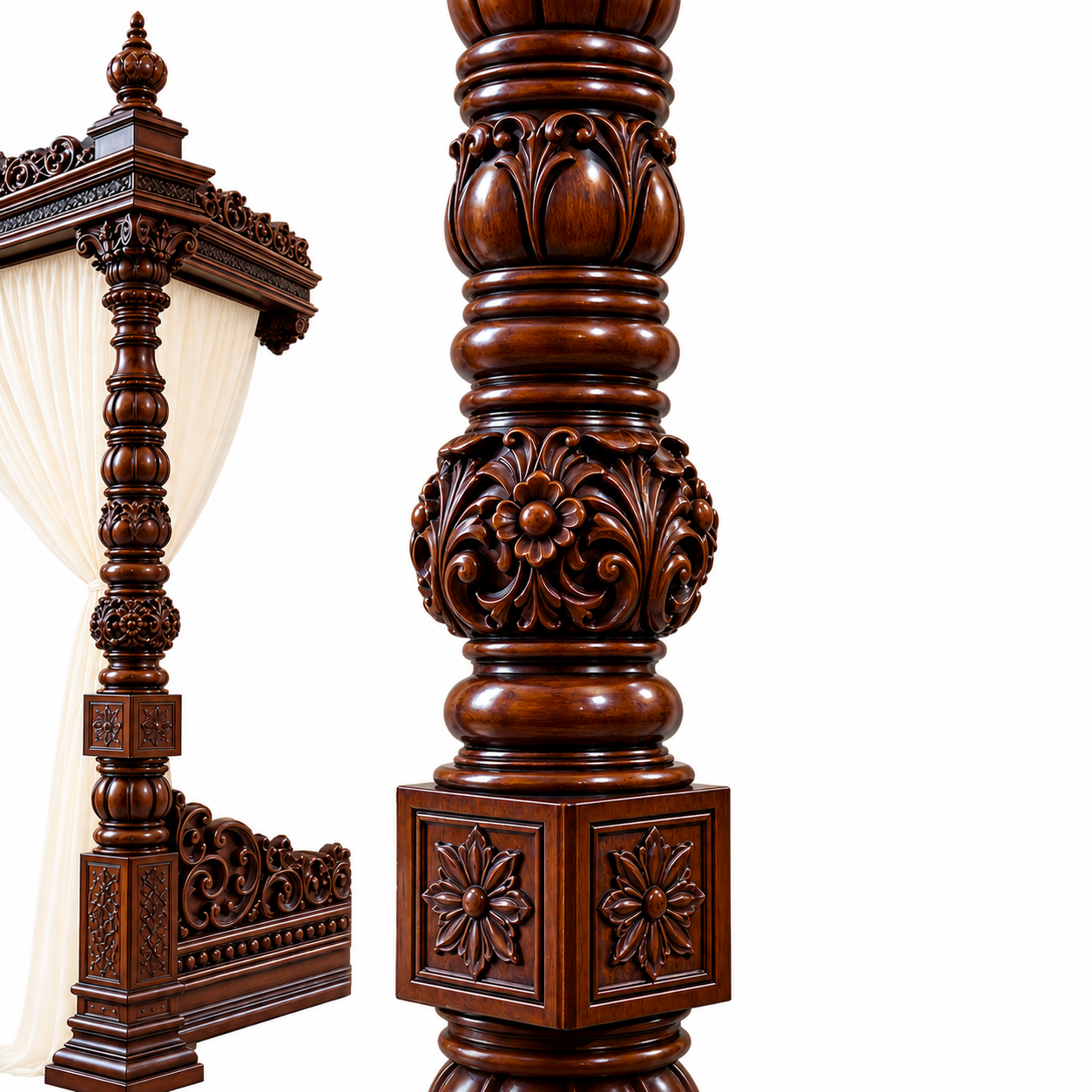 Takht-e-Meeras – Royal Handcrafted Four Poster Canopy Bed - Image 3