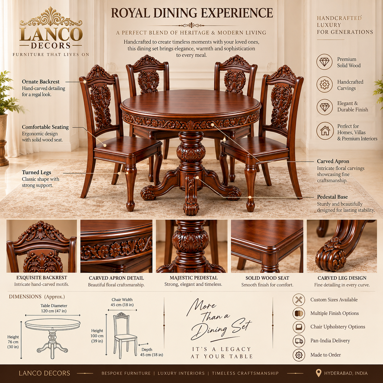 Mehfil-e-Meeras – Handcrafted Round Dining Set - Image 8