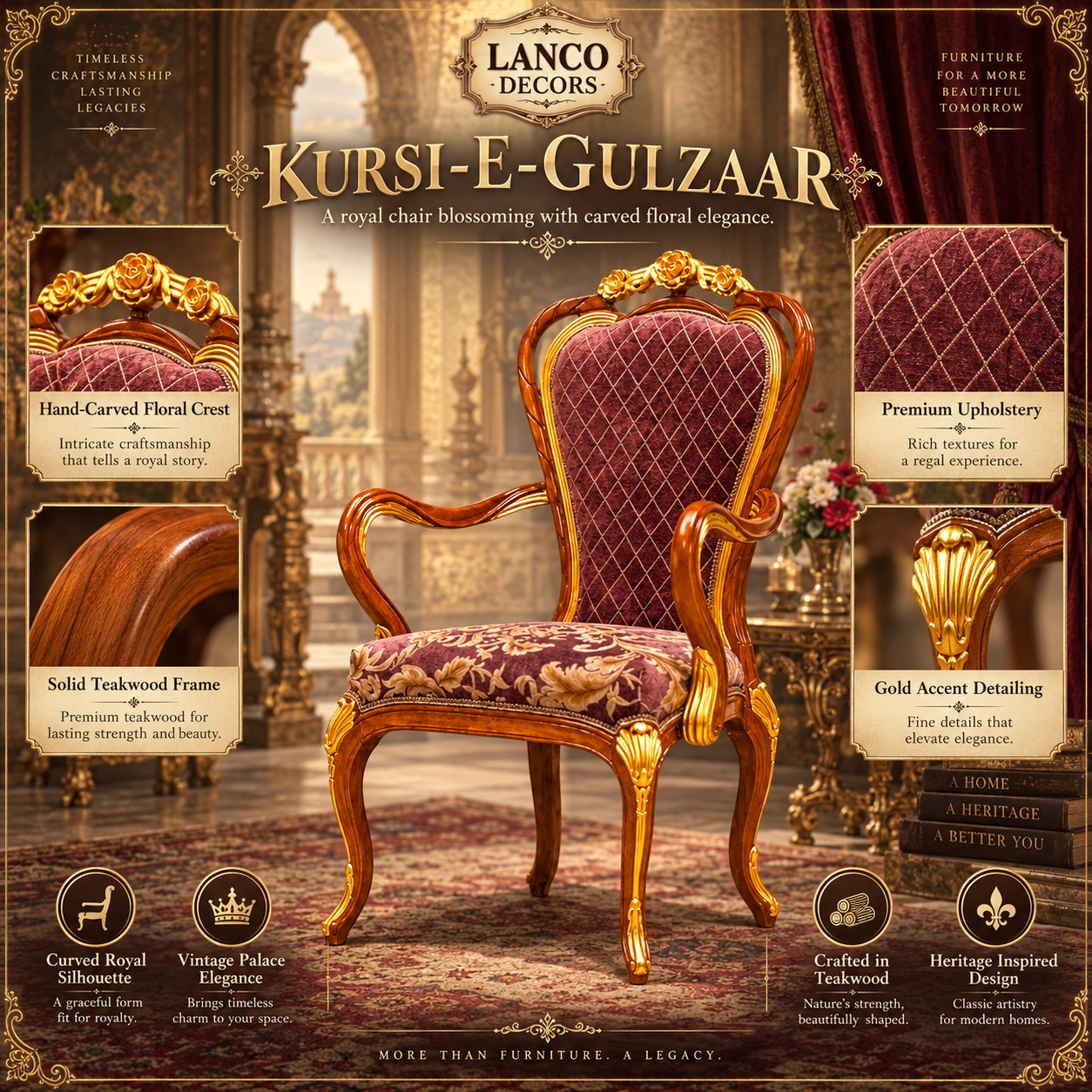 Kursi-e-Gulzaar – Royal Handcrafted Accent Chair - Image 2