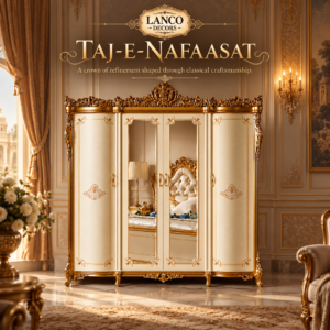 TAJ-E-NAFAASAT – Royal Ivory & Gold Teakwood Wardrobe