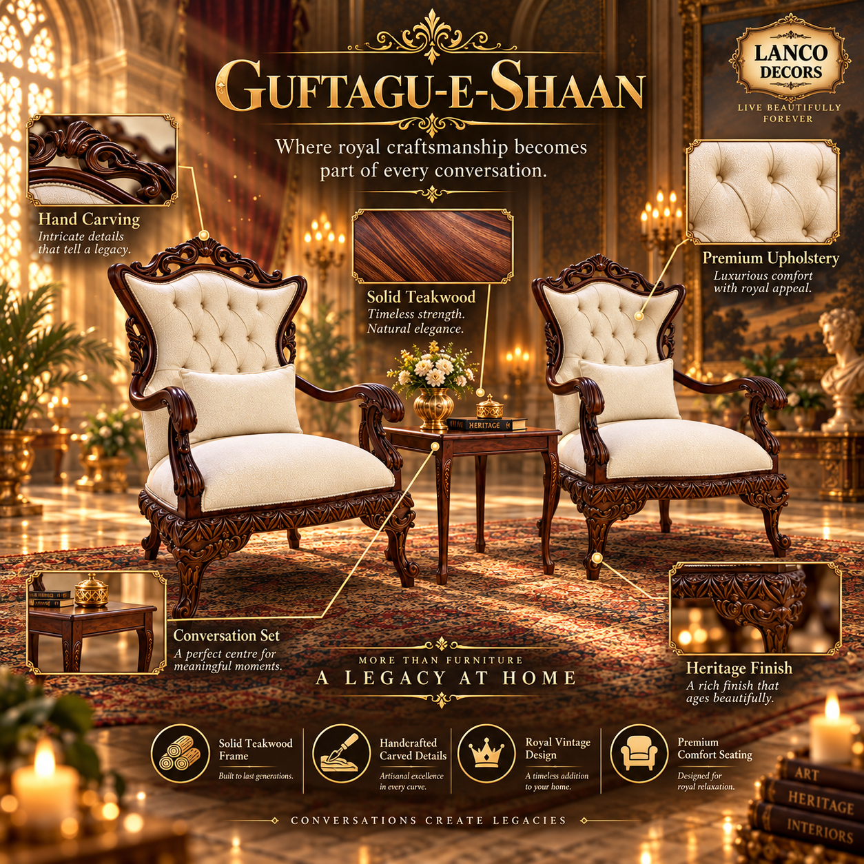Guftagu-e-Shaan – Royal Handcrafted Accent Chair - Image 12