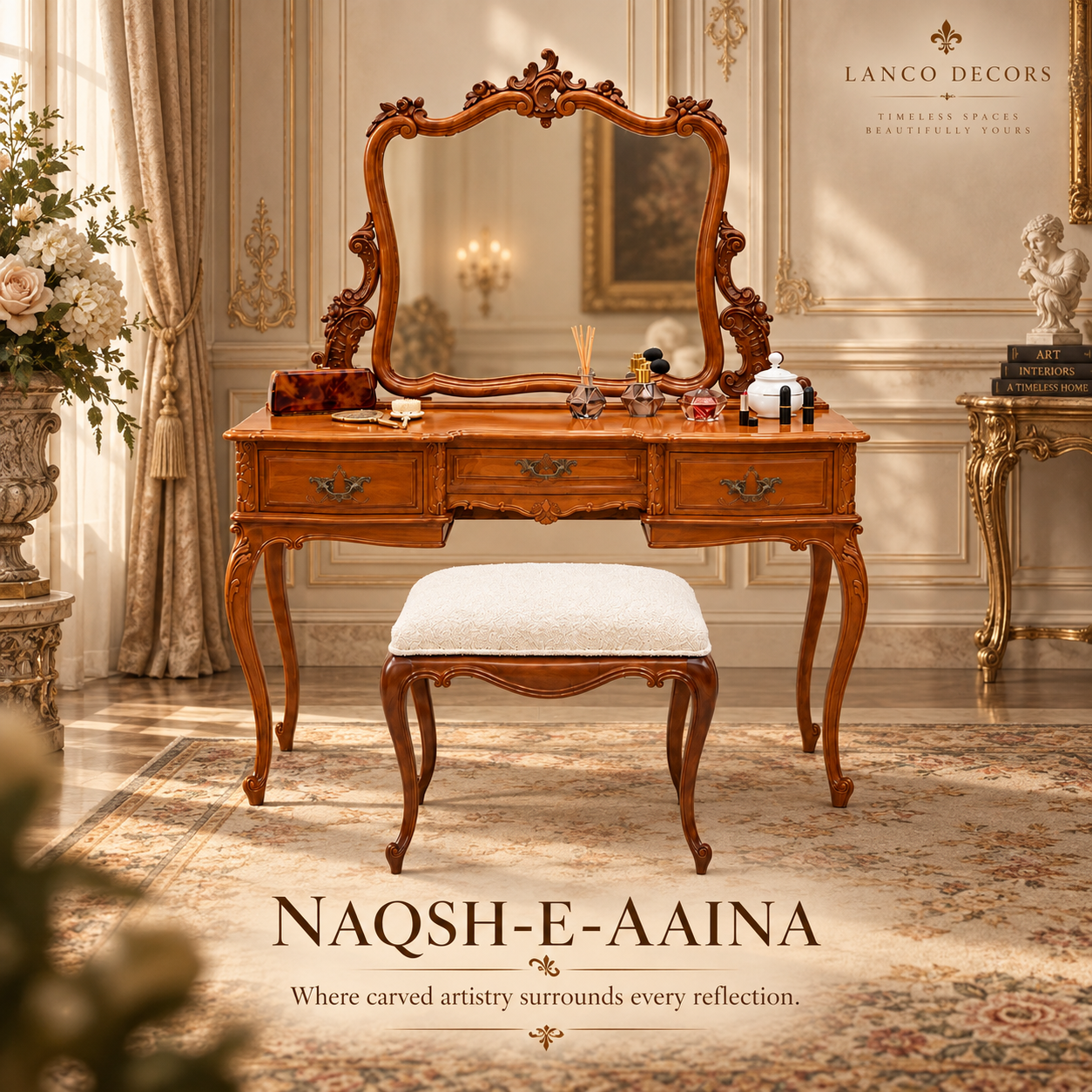 Naqsh-e-Aaina – Royal Carved Dressing Table with Mirror