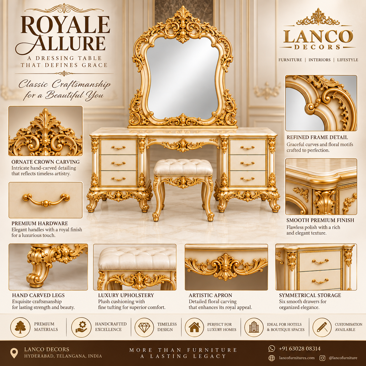 Shahkaar-e-Ada – Royal Handcrafted Dressing Table & Mirror Set - Image 2