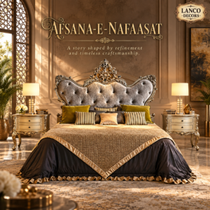 AFSANA-E-NAFAASAT – Royal Hand-Carved Luxury Upholstered Bed & Bedroom Collection