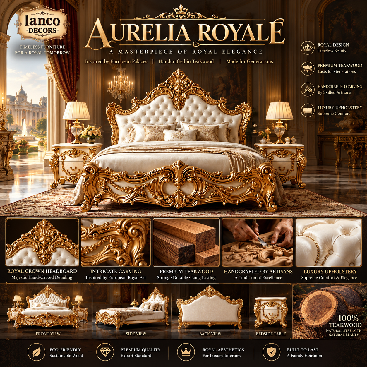 AURELIA ROYALE — Ivory & Gold Classical Bedroom Collection - Image 2
