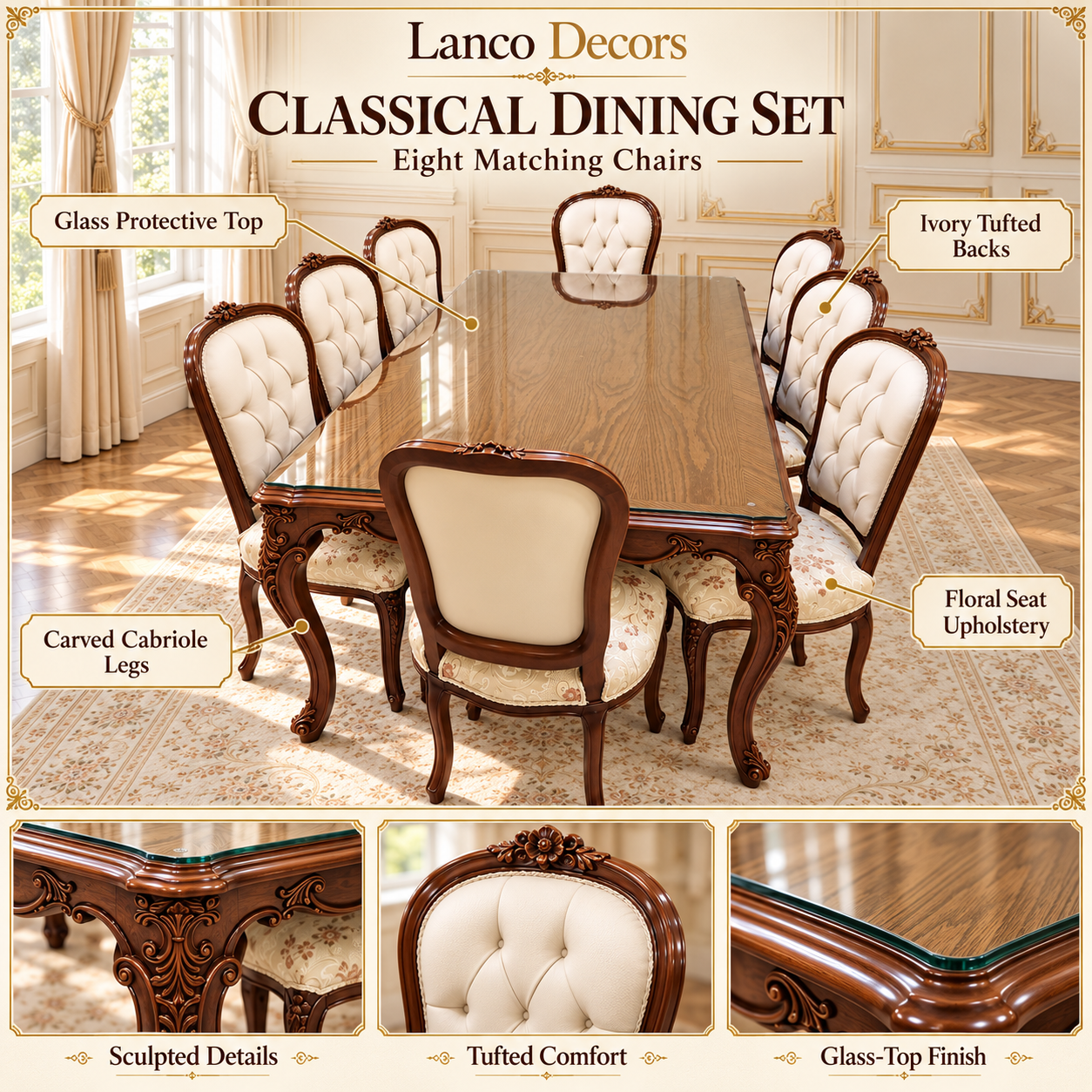 MEHFIL-E-GUL — Classical Eight-Seater Dining Set - Image 2