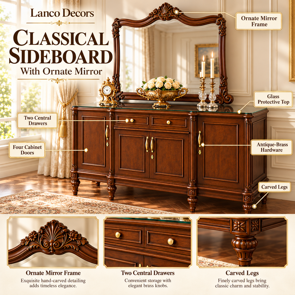 MEHRAAB-E-SHAAN — Classical Sideboard & Mirror - Image 2