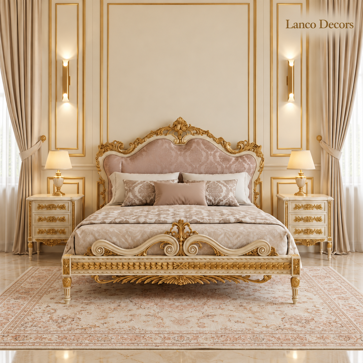 KHWAAB-E-ZEENAT — Ivory & Gold Classical Bedroom Set
