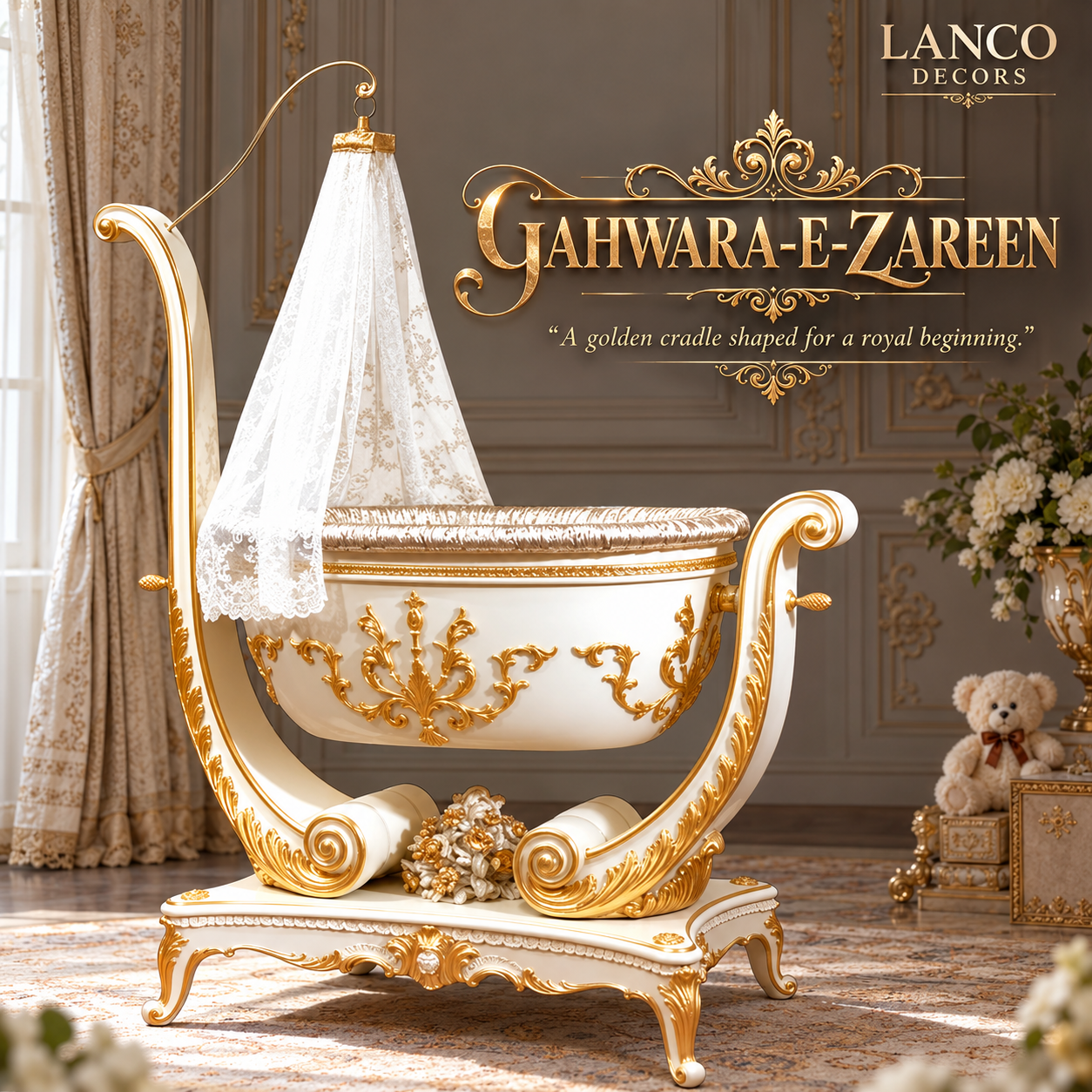 GAHWARA-E-ZAREEN – Royal Handcrafted Luxury Baby Cradle