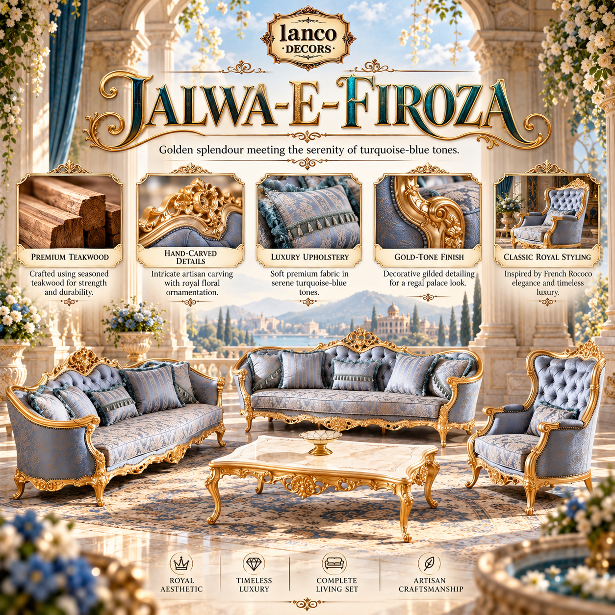 JALWA-E-FIROZA – Royal Hand-Carved Luxury Sofa Set - Image 2