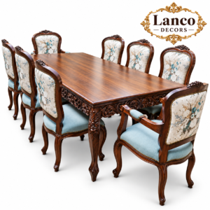 BAZM-E-GULBAHAR – Royal Hand-Carved 8-Seater Luxury Dining Set