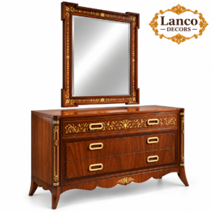 MEERAS-E-NAQSH – Royal Walnut Finish Dressing Table with Decorative Mirror