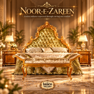 NOOR-E-ZAREEN – Royal Gold Hand-Carved Luxury Bedroom Set