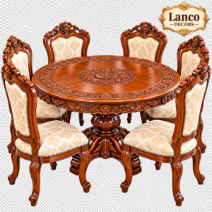 MEHFIL-E-MEERAS – Royal Hand-Carved 6-Seater Round Dining Set