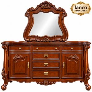 MEERAS-E-SHAHI – Royal Hand-Carved Wooden Dresser with Ornamental Mirror